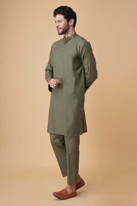 Buy_Manish Nagdeo_Green Silk Embroidery Floral Bundi Kurta Set _Online_at_Aza_Fashions