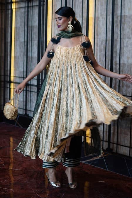 Etasha By Asha Jain Metallic Colorblock Anarkali Set 
