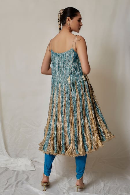 Etasha By Asha Jain Colorblock Stripe Pattern Anarkali Pant Set 