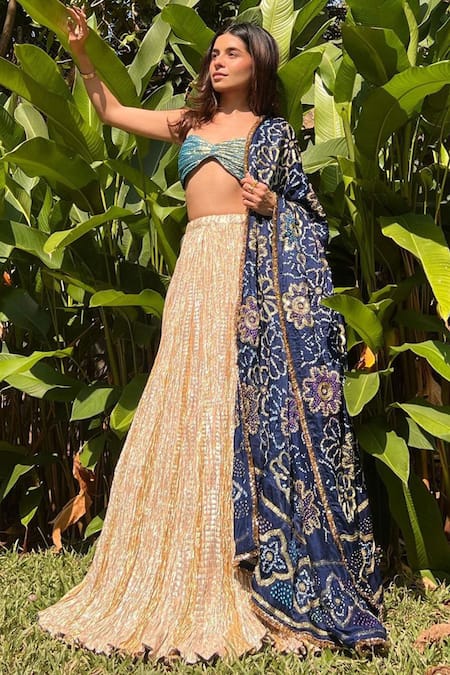 Etasha By Asha Jain Metallic Tissue Textured Lehenga Set 