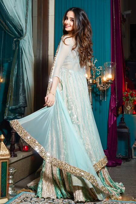 Etasha By Asha Jain Mirror Border Embroidered Jacket Lehenga Set 