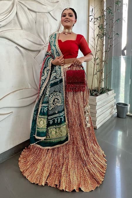 Etasha By Asha Jain Metallic Tissue Printed Lehenga Set 