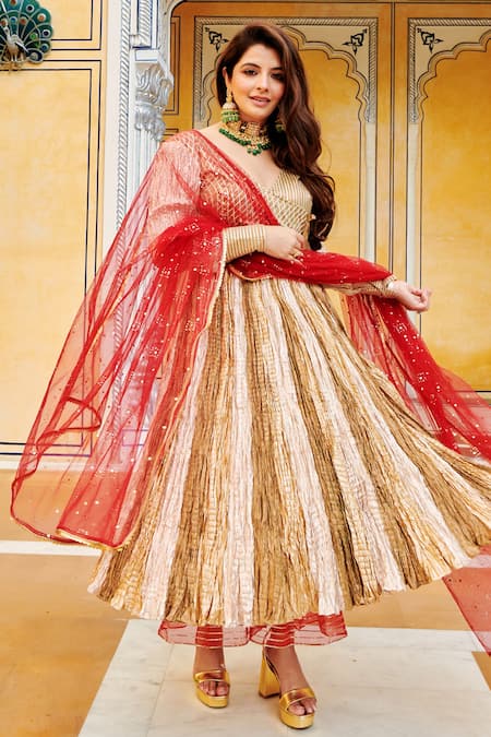 Etasha by Asha Jain Gota Embroidered Angrakha Anarkali Set 