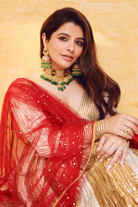 Etasha By Asha Jain Gota Embroidered Angrakha Anarkali Set 