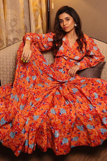 Etasha By Asha Jain Mosaic Print Corset Shirt & Palazzo Set 