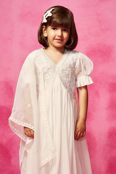 Neha Gursahani Ivory Organza, Georgette, Cotton Embroidery Yoke Anarkali Set Online at Aza Fashions Neha Gursahani_Ivory Organza, Georgette, Cotton Embroidery Yoke Anarkali Set _Online_at_Aza_Fashions