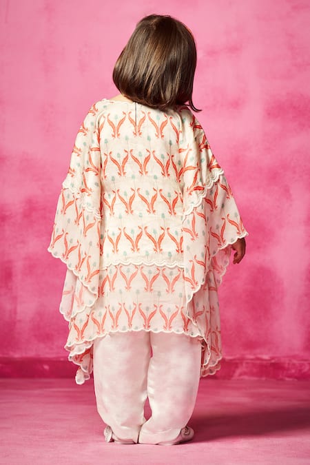 Shop Neha Gursahani White Satin, Linen, Cotton Mughal Print Kaftan Kurta And Pant Set at Aza Fashions Shop_Neha Gursahani_White Satin, Linen, Cotton Mughal Print Kaftan Kurta And Pant Set _at_Aza_Fashions