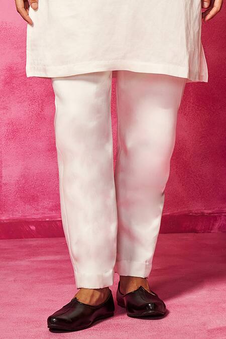 Buy_Neha Gursahani_Ivory Satin, Linen Embroidery Yoke Kurta And Pant Set _Online_at_Aza_Fashions