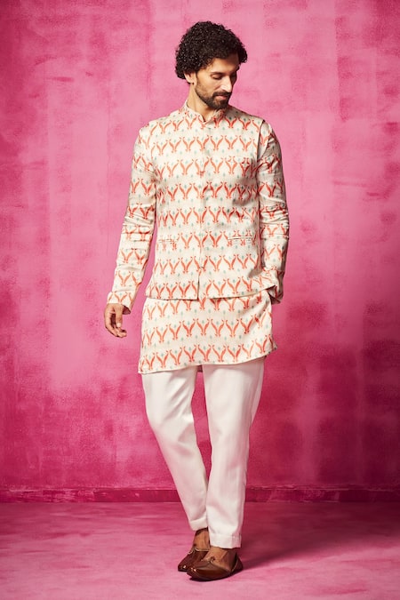 Neha Gursahani Abstract Print Nehru Jacket With Kurta Set 