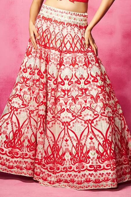 Neha Gursahani Ivory Velvet, Organza Embroidery Halter Neck Patchwork Lehenga Set Online at Aza Fashions Neha Gursahani_Ivory Velvet, Organza Embroidery Halter Neck Patchwork Lehenga Set _Online_at_Aza_Fashions