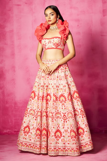 Buy Yellow Shrug And Lehenga Chiffon & Bandeau Silk Blend Lining Set For  Women by Pallavi Jaipur Online at Aza Fashions.