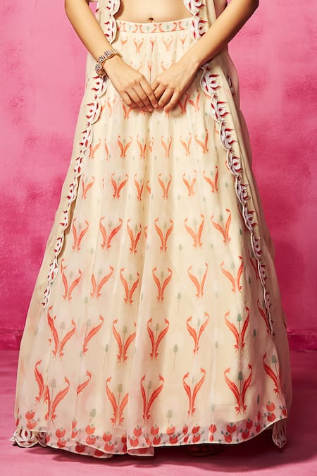 Buy Neha Gursahani Ivory Georgette, Organza Beads, Abstract Print Lehenga Set With Jacket Online at Aza Fashions Buy_Neha Gursahani_Ivory Georgette, Organza Beads, Abstract Print Lehenga Set With Jacket _Online_at_Aza_Fashions