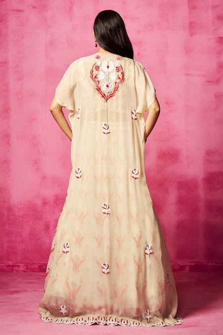 Shop Neha Gursahani Ivory Georgette, Organza Beads, Abstract Print Lehenga Set With Jacket at Aza Fashions Shop_Neha Gursahani_Ivory Georgette, Organza Beads, Abstract Print Lehenga Set With Jacket _at_Aza_Fashions