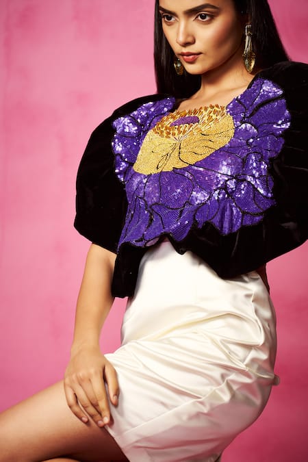 Neha Gursahani Multi Color Tulle Embroidered Floral Square Neck And Sequins Dress Online at Aza Fashions Neha Gursahani_Multi Color Tulle Embroidered Floral Square Neck And Sequins Dress _Online_at_Aza_Fashions