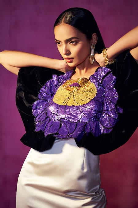 Buy Neha Gursahani Multi Color Tulle Embroidered Floral Square Neck And Sequins Dress Online at Aza Fashions Buy_Neha Gursahani_Multi Color Tulle Embroidered Floral Square Neck And Sequins Dress _Online_at_Aza_Fashions