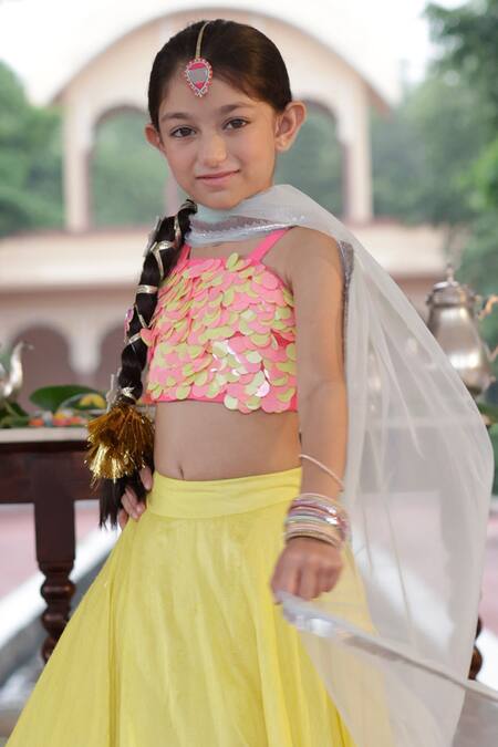 Panchhi By Kanupriya Tibrewala_Pink Organza, Silk Sequins Patakha Embroidered Lehenga Blouse Set_Online_at_Aza_Fashions