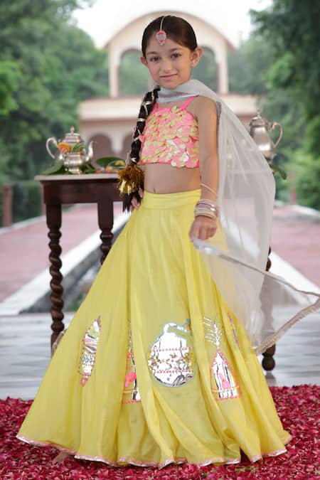 Buy_Panchhi By Kanupriya Tibrewala_Pink Organza, Silk Sequins Patakha Embroidered Lehenga Blouse Set_Online_at_Aza_Fashions