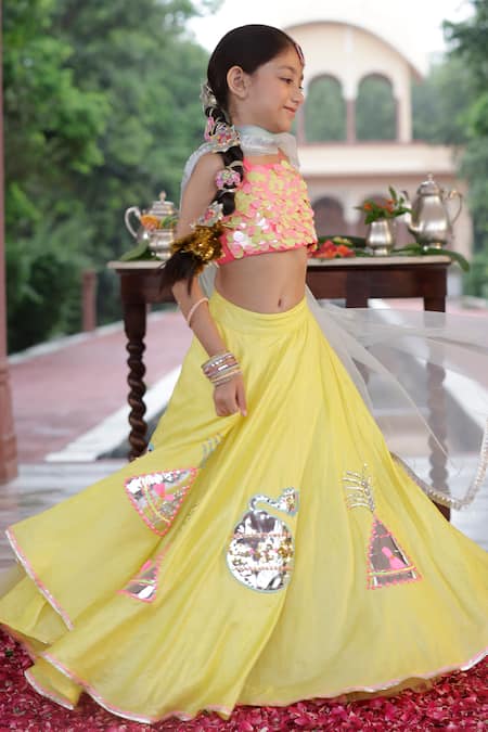 Shop_Panchhi By Kanupriya Tibrewala_Pink Organza, Silk Sequins Patakha Embroidered Lehenga Blouse Set_Online_at_Aza_Fashions