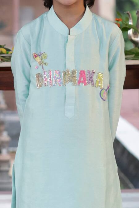 Panchhi By Kanupriya Tibrewala_Blue Silk, Cotton Satin Sequins Dhamaka Embellished Kurta With Dhoti Pant_Online_at_Aza_Fashions