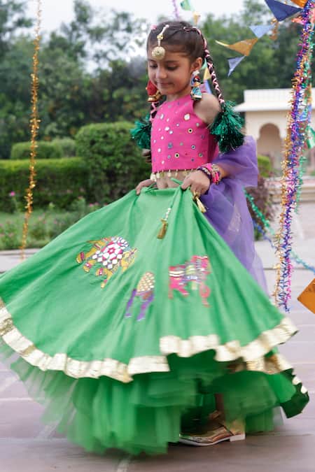 Panchhi by Kanupriya Tibrewala Pink Blouse Silk Blend Embroidery Baraat Mirror Lehenga Set 