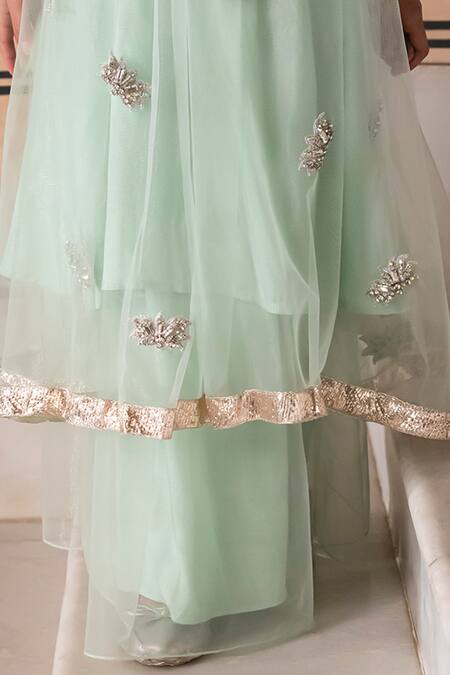 Buy_Panchhi By Kanupriya Tibrewala_Green Net Embroidery Lotus Embellished Tunic With Palazzo_Online_at_Aza_Fashions