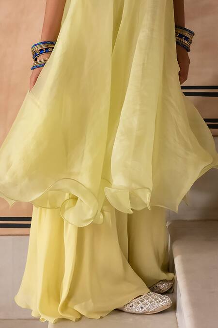 Panchhi By Kanupriya Tibrewala_Green Silk Organza, Georgette 3d Embellished Yoke Anarkali With Palazzo_Online_at_Aza_Fashions