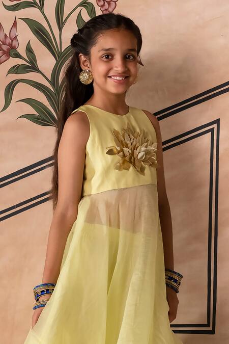 Buy_Panchhi By Kanupriya Tibrewala_Green Silk Organza, Georgette 3d Embellished Yoke Anarkali With Palazzo_Online_at_Aza_Fashions