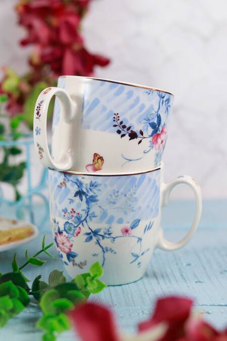 Vigneto_Blue Finest Premium Porcelain Flowers Spring Meadows Mug Set - 6 Pcs_Online_at_Aza_Fashions