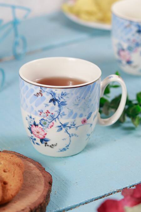Buy_Vigneto_Blue Finest Premium Porcelain Flowers Spring Meadows Mug Set - 6 Pcs_Online_at_Aza_Fashions