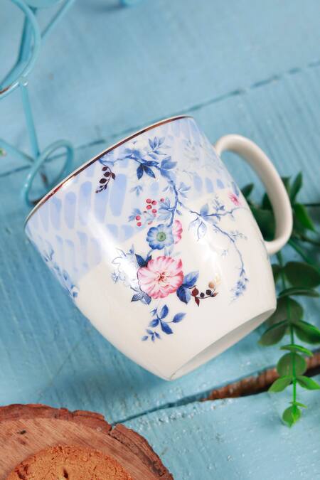 Shop_Vigneto_Blue Finest Premium Porcelain Flowers Spring Meadows Mug Set - 6 Pcs_Online_at_Aza_Fashions