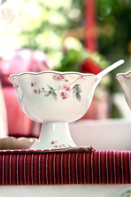 Vigneto_Pink Finest Premium Porcelain Floral Motifs, Peacocks Orchid Bliss Dessert Set_Online_at_Aza_Fashions