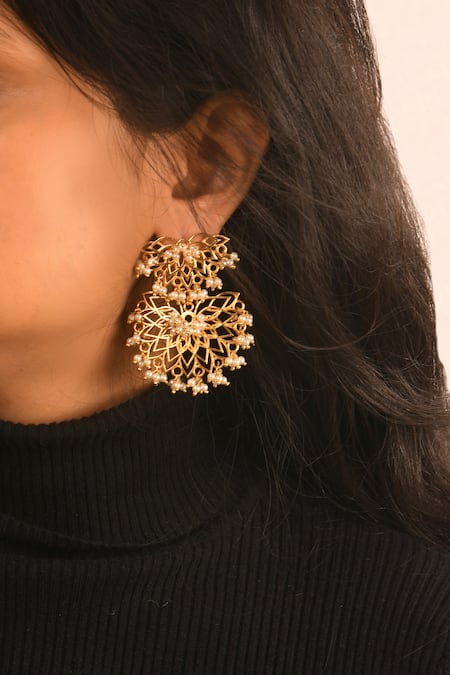 Totapari Gold Plated Pearls Embellished Mohini Dangler Earrings 