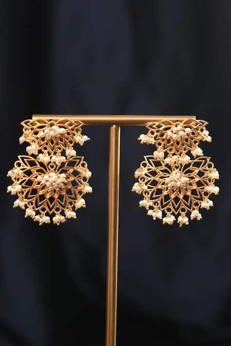 Totapari_Gold Plated Pearls Embellished Mohini Dangler Earrings _Online_at_Aza_Fashions