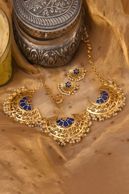 Blue Stone Triangle Pendent 14K Gold Plated Chain Pendent Set, – Alba by  Nimrushi