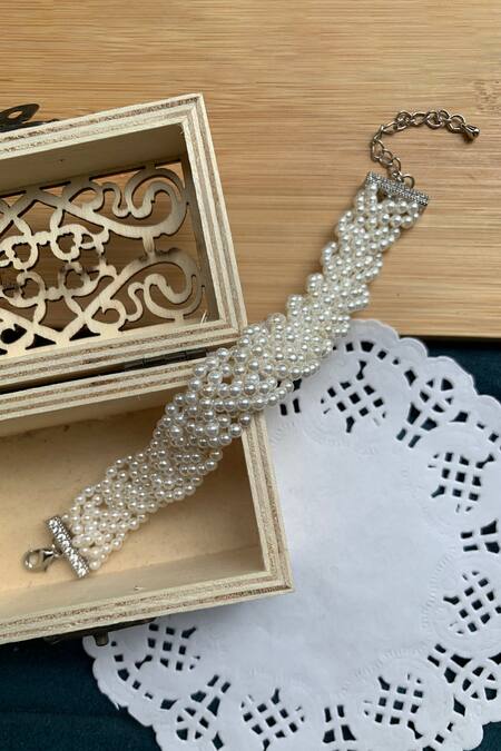 Shop_Totapari_White Pearls Braided Bracelet _at_Aza_Fashions