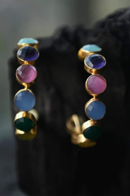Totapari Gold Plated Crystals Emily Rainbow Embellished Hoops Online at Aza Fashions Totapari_Gold Plated Crystals Emily Rainbow Embellished Hoops _Online_at_Aza_Fashions