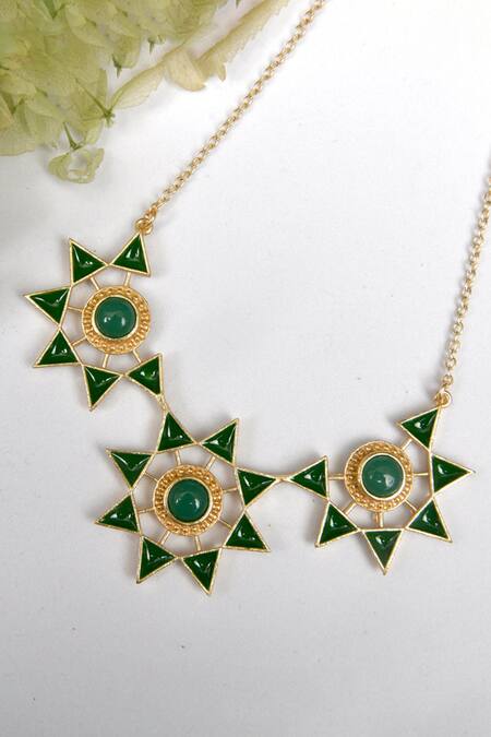 Totapari Gold Plated Metallic Thread, Stones Caffeine Rush Embellished Necklace Set Online at Aza Fashions Totapari_Gold Plated Metallic Thread, Stones Caffeine Rush Embellished Necklace Set _Online_at_Aza_Fashions