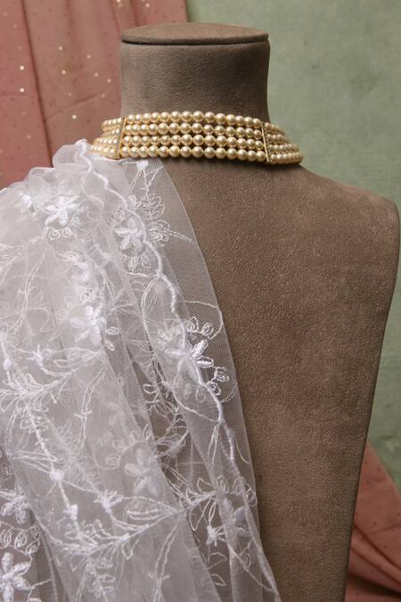 Shop Totapari Cream Beautiful World Pearl Three Layer Choker at Aza Fashions Shop_Totapari_Cream Beautiful World Pearl Three Layer Choker _at_Aza_Fashions