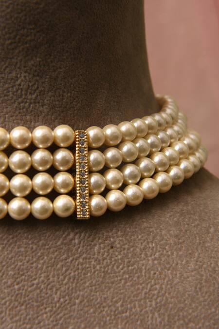 Totapari Cream Beautiful World Pearl Three Layer Choker Online at Aza Fashions Totapari_Cream Beautiful World Pearl Three Layer Choker _Online_at_Aza_Fashions