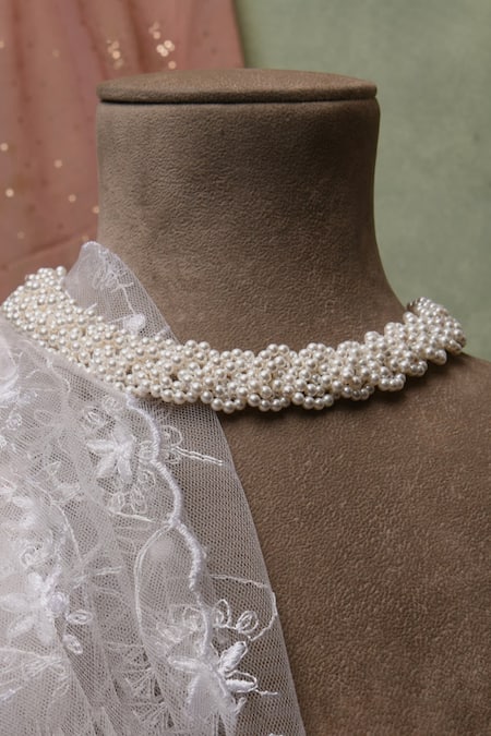 Shop Totapari White Braided Pearl Necklace at Aza Fashions Shop_Totapari_White Braided Pearl Necklace _at_Aza_Fashions