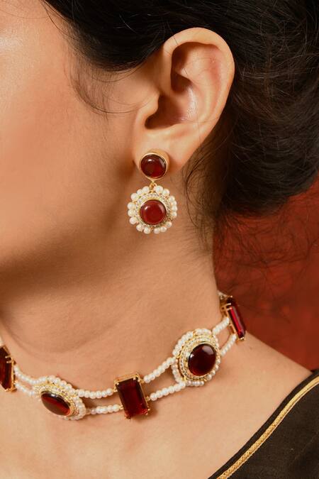 Totapari Red Pearls, Zari Royalty Hydro Ruby Studded Choker Set Online at Aza Fashions Totapari_Red Pearls, Zari Royalty Hydro Ruby Studded Choker Set _Online_at_Aza_Fashions