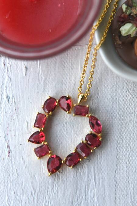 Totapari Gold Plated Heart Of Rubies Pendant Necklace 
