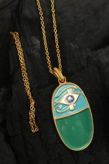Totapari Green Evil Eye Carved Pendant Necklace Online at Aza Fashions Totapari_Green Evil Eye Carved Pendant Necklace _Online_at_Aza_Fashions