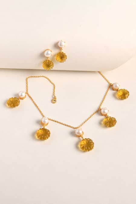 Totapari Citrine Embellished Necklace Set 