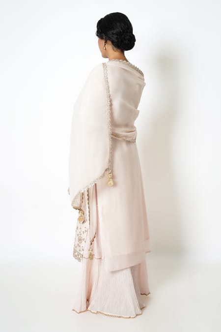 Shop Kameez Green Chanderi, Muslin, Cotton, Organza Floral Vine Gota Work Kurta Palazzo Set at Aza Fashions Shop_Kameez_Green Chanderi, Muslin, Cotton, Organza Floral Vine Gota Work Kurta Palazzo Set _at_Aza_Fashions