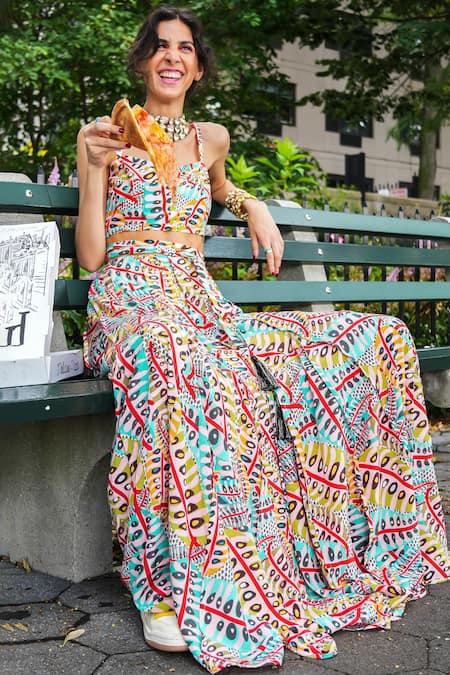 PS Pret By Payal Singhal Abstract Illusion Print Top With Pant 