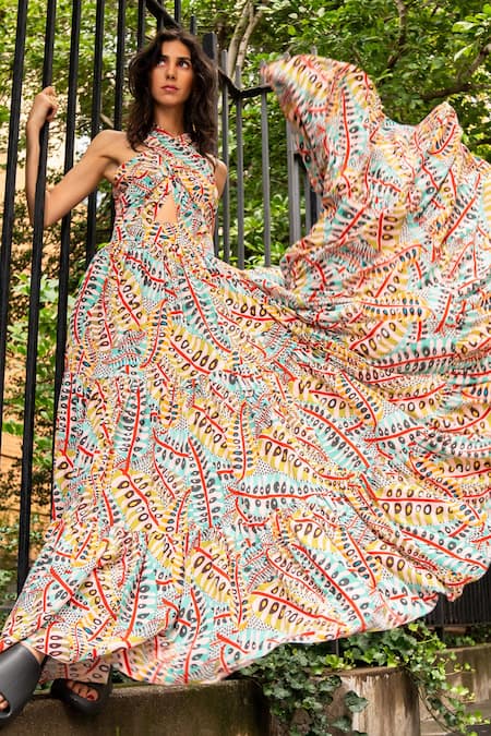 Payal Singhal Ella Halter Neck Printed Dress 