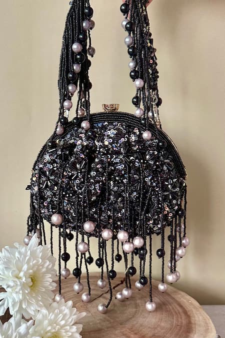 Vintage Style Black Beaded Handbag
