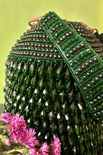 Buy_Nayaab By Sonia_Green Pearls, Crystals Pristine Tassel Embellished Potli Bag _Online_at_Aza_Fashions