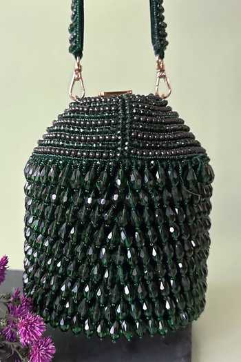 Shop_Nayaab By Sonia_Green Pearls, Crystals Pristine Tassel Embellished Potli Bag _Online_at_Aza_Fashions